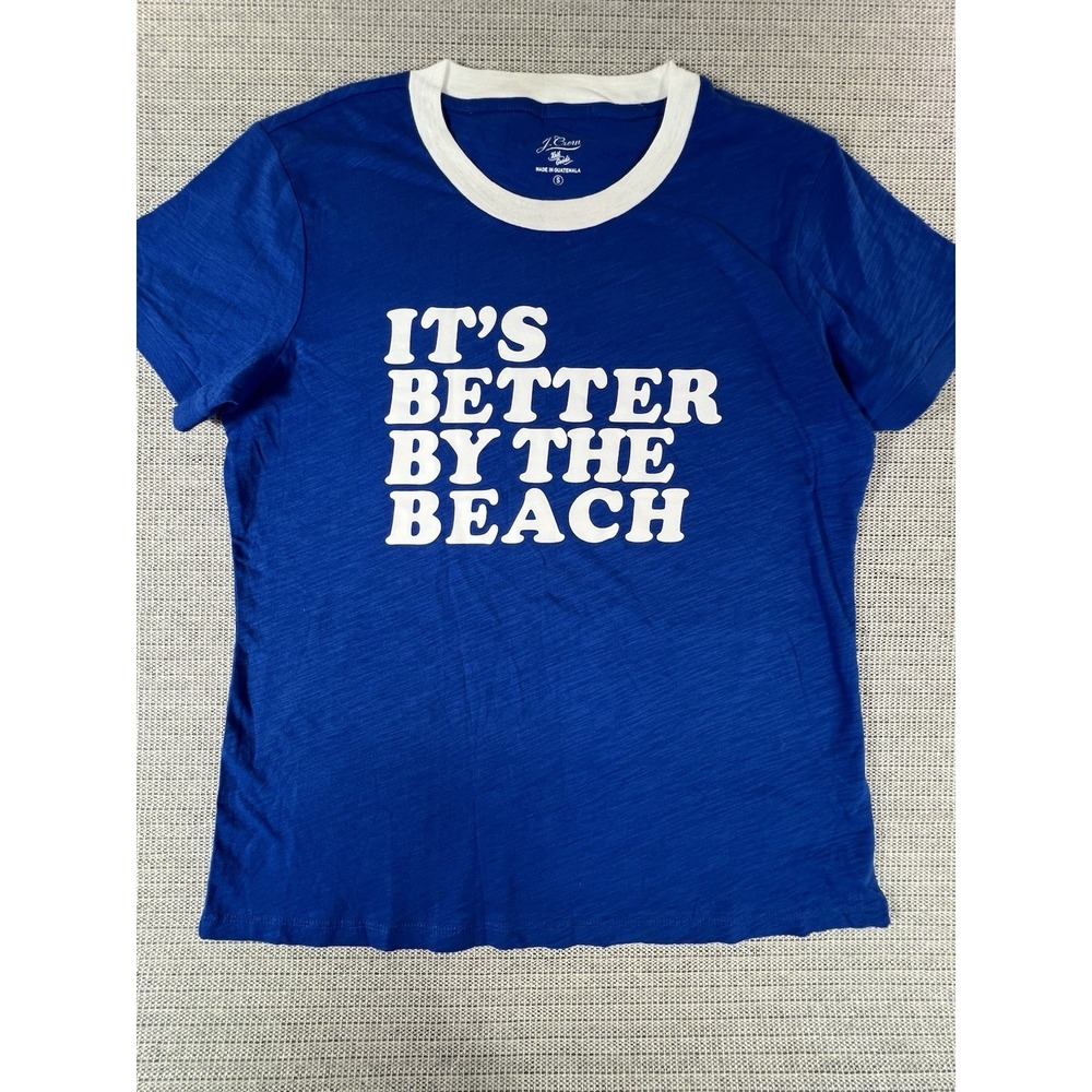 J. Crew Women's "Better By the Beach" Graphic T Shirt - Blue - Size SMALL